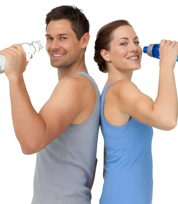 couple wearing custom tank tops of differernt colors
